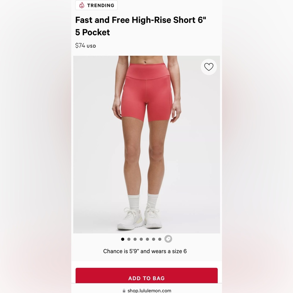 Lululemon Fast and Free High-Rise Short 6"
5 Pocket